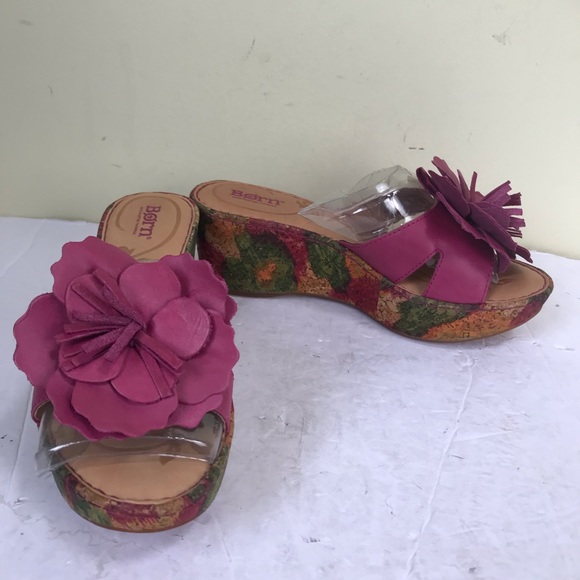 BOC NEW Flower Leather Wedge Platform Sandals Pink Multi Shoes Slides Slip On 7 - Picture 7 of 16